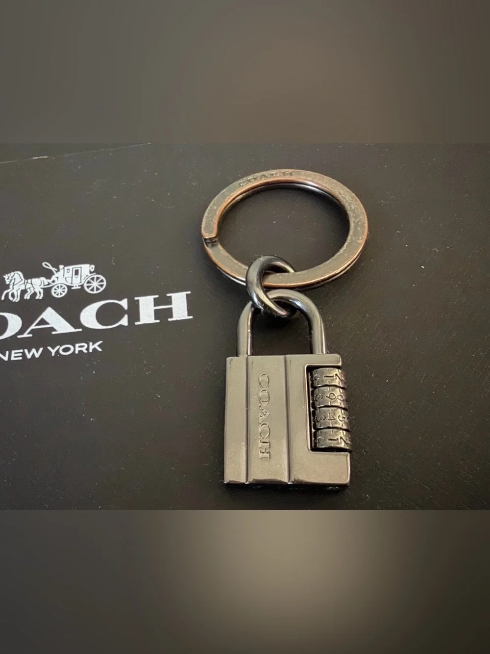 RARE COACH Padlock Charm Keychain/ Bag Charm ~ Gunmetal/ Key Ring/ Engraved